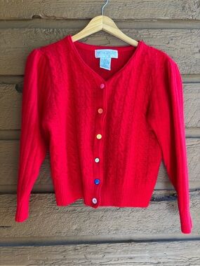Red Cable Knit Button-Down Sweater